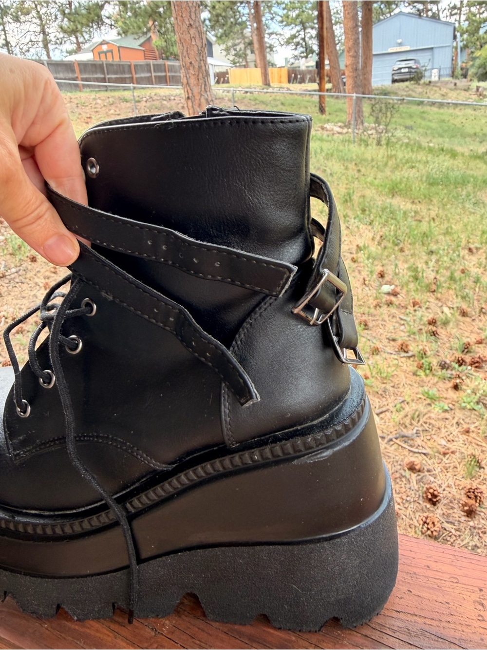 Demonia Shaker-65 Black Lace-Up Platform Ankle Boots - Picture 5 of 14